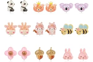 MIKOVIVI 9 Pairs Kids Clip on Earrings, Girl Clip on Earrings Children's Non Perforated Ear Set Dress up Princess Jewelry Accessories Princess for Girls (Cute Animals)
