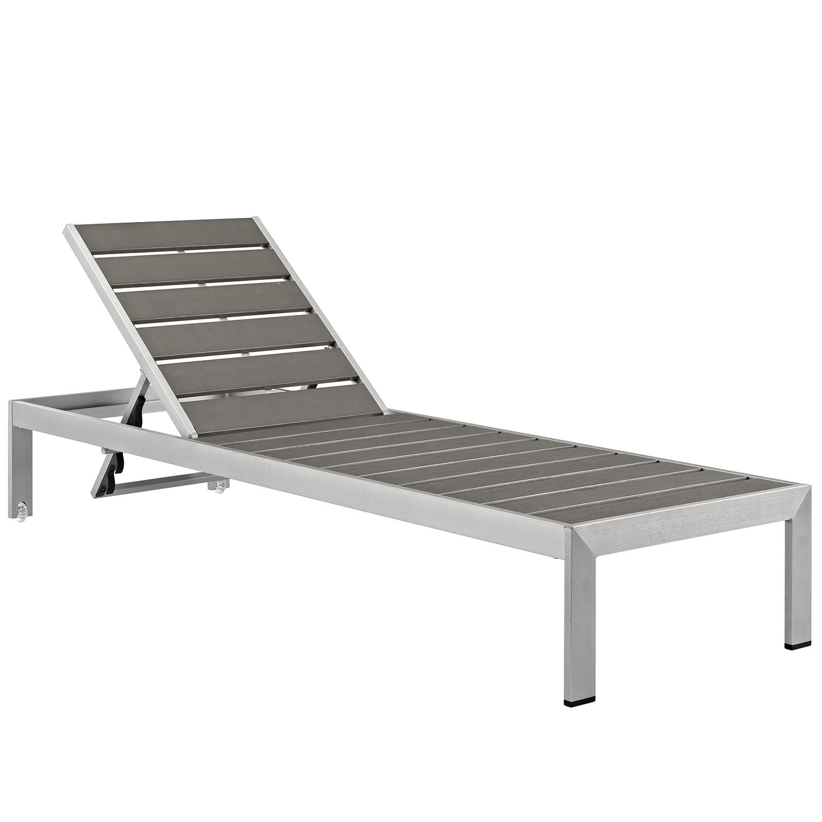 Photo 1 of Modway Shore Aluminum Outdoor Patio Chaise Lounge Chair in Silver Gray