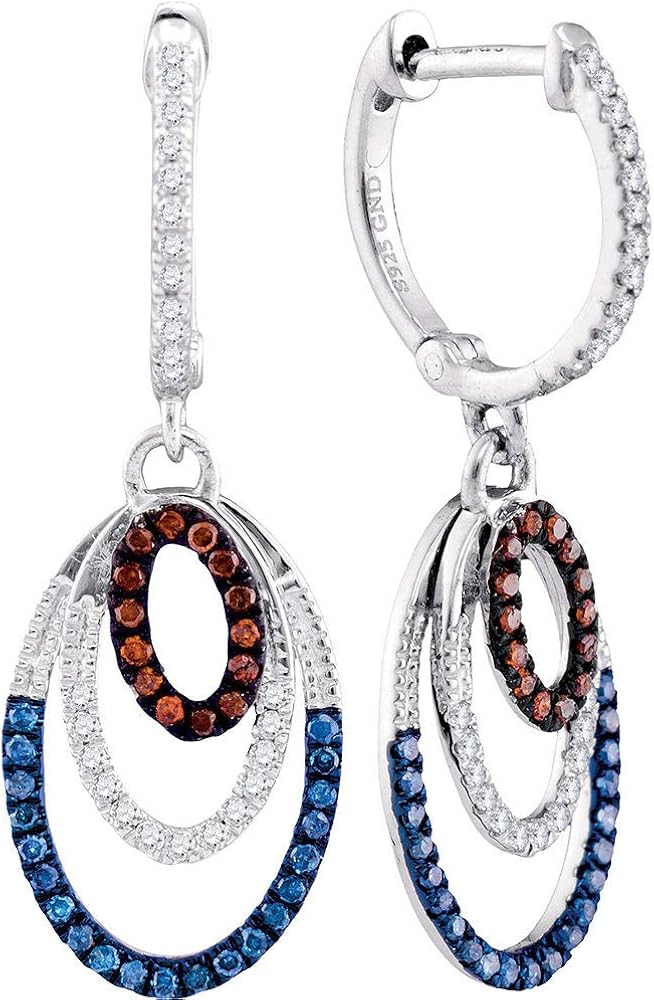 0.33ctw Blue Brown & White Diamond Dangle Earrings TheJewelryMaster