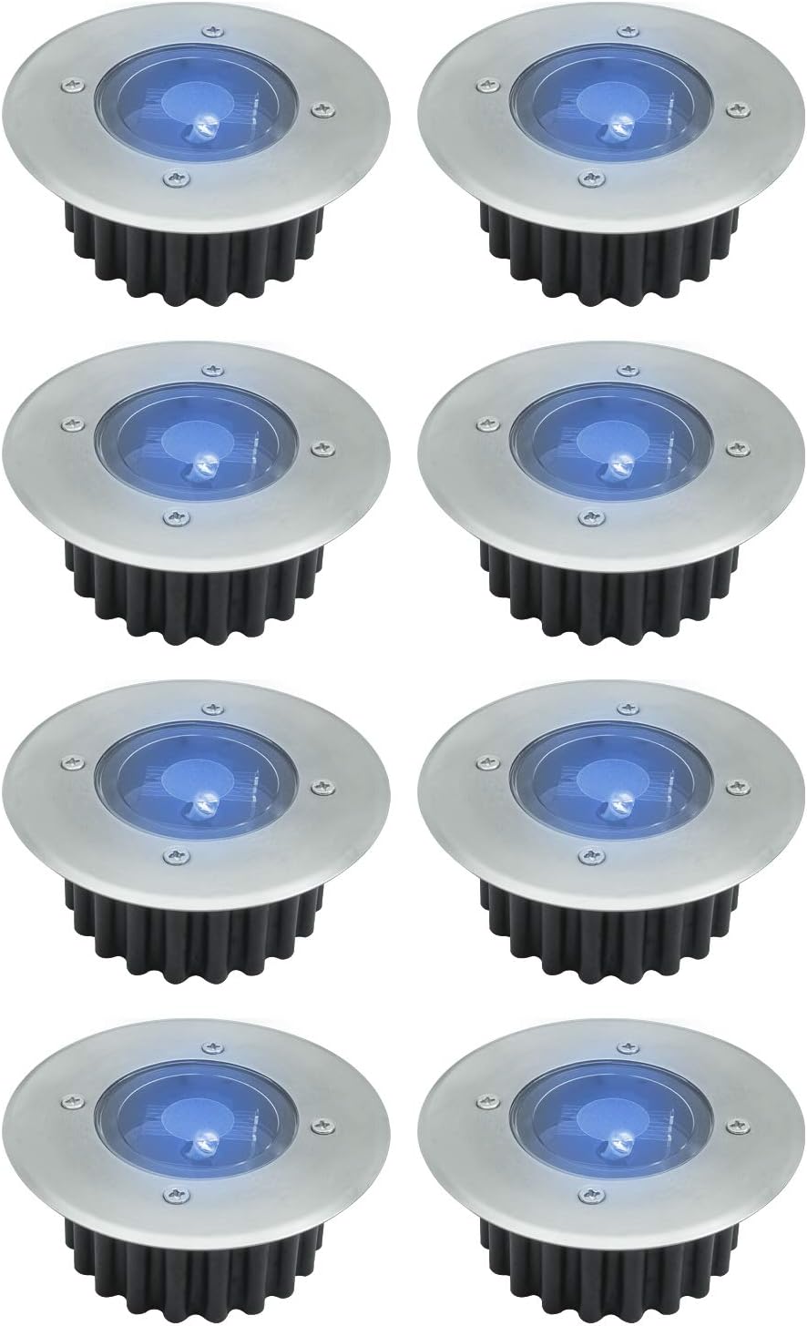 Woodside 8 x Blue Stainless Steel Solar Powered LED Deck Decking Lights