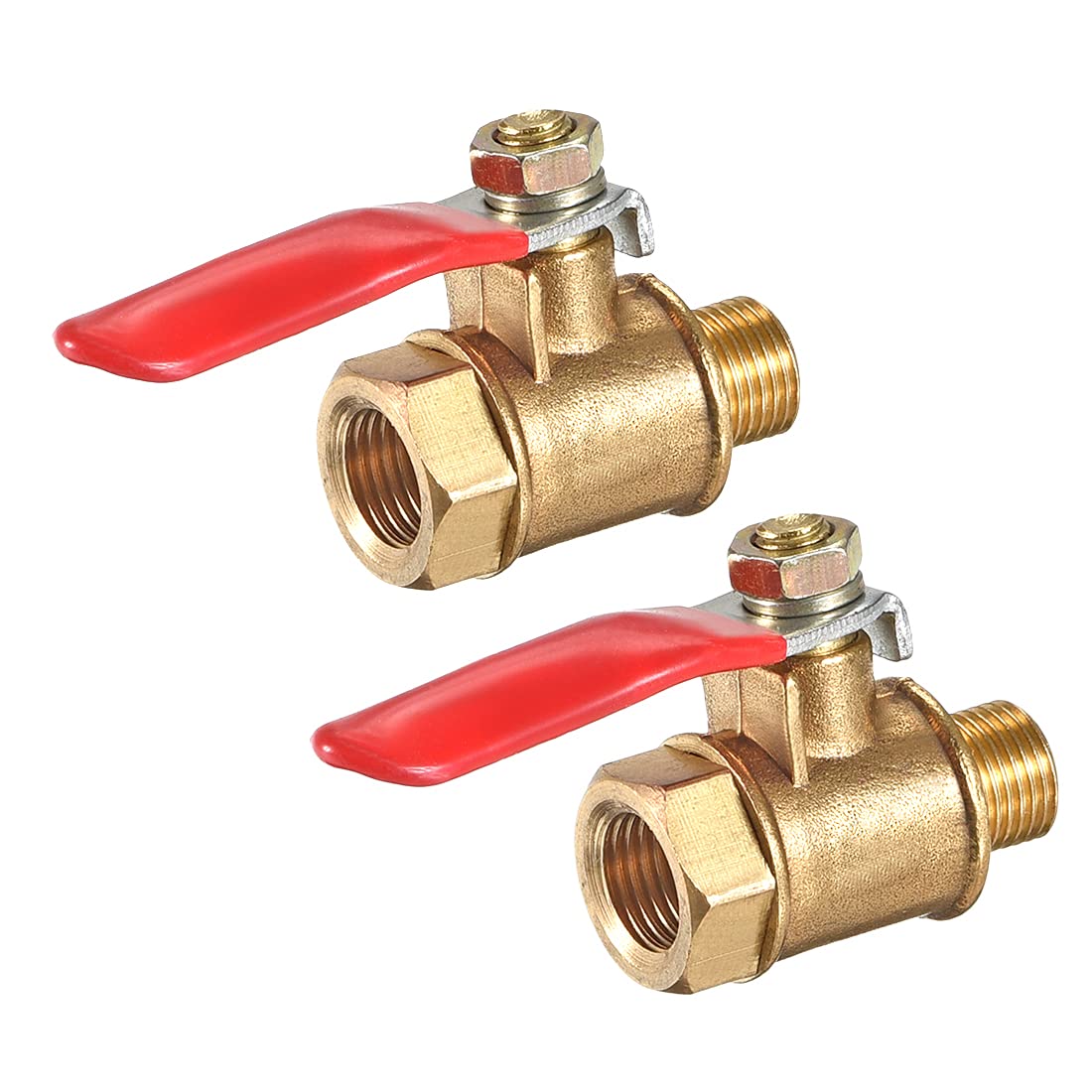 uxcell Ball Valve Shut-Off Valve, G1/8 Male to G1/8 Female Thread, Pipe Tubing Fittings, 180 Degree Operation Handle, Brass Valve, Pack of 2