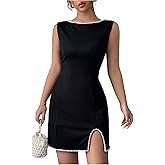 Floerns Women's Summer Mini Dress Sleeveless Pearl Beaded Slit Formal Graduation Bodycon Dresses