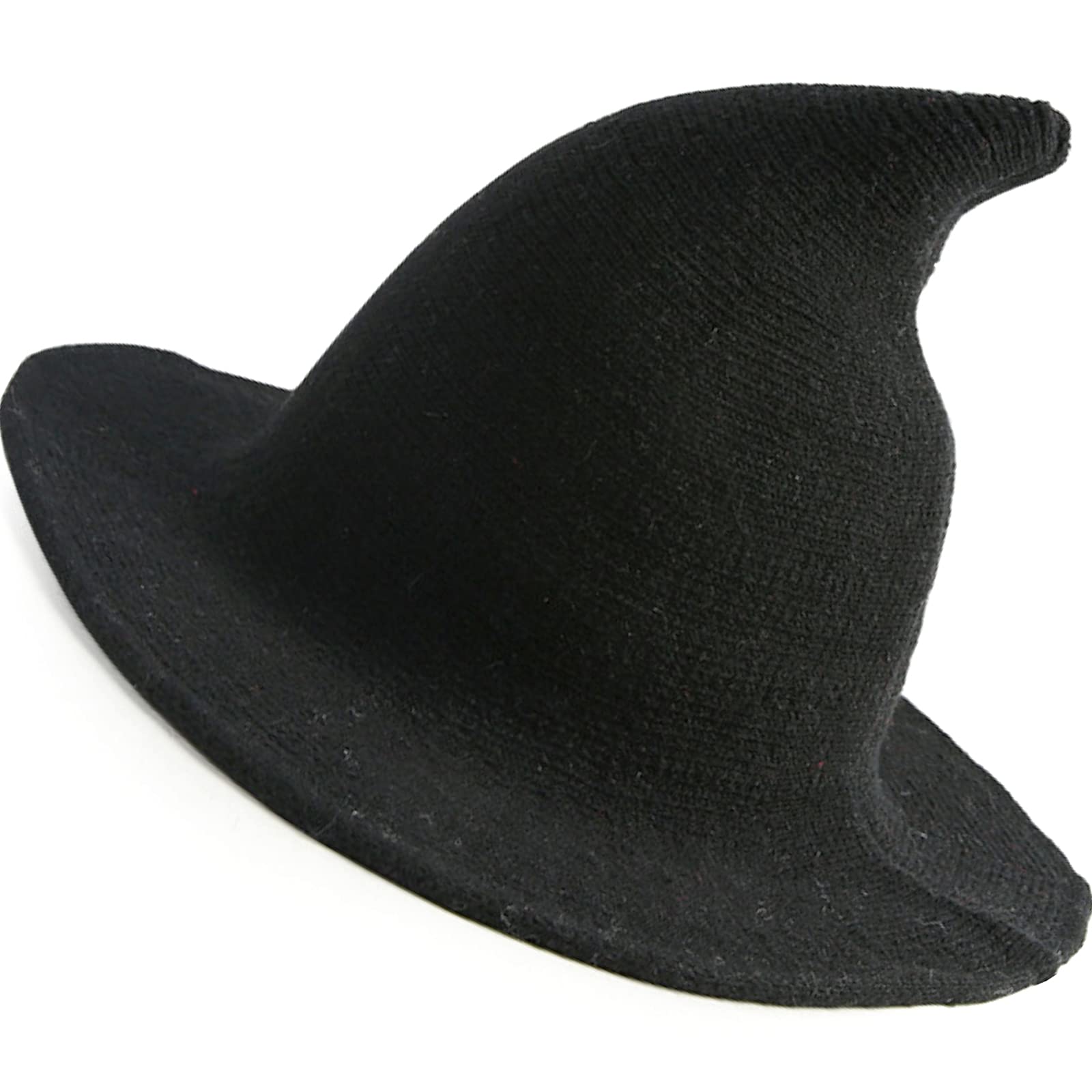 XYIYI Women Witch Knitted Wool Hats Wizard Hat Wide Brim Foldable Pointed Cap for Halloween Cosplay Costume Party Masquerade (Black)