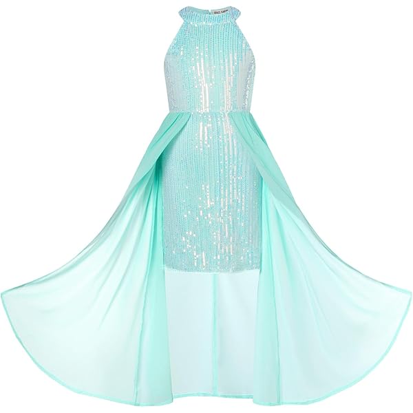 Sywiyi Girls Chiffon Romper Dress - V-Neck Long Party Gown For Flower Girls & Special Events