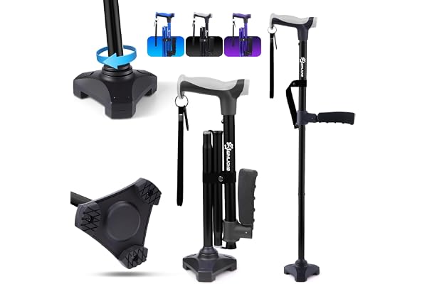 Adjustable Walking Cane for Women & Men for Stability, Self Standing Cane with Second Handle for Standing, Foldable Collapsib