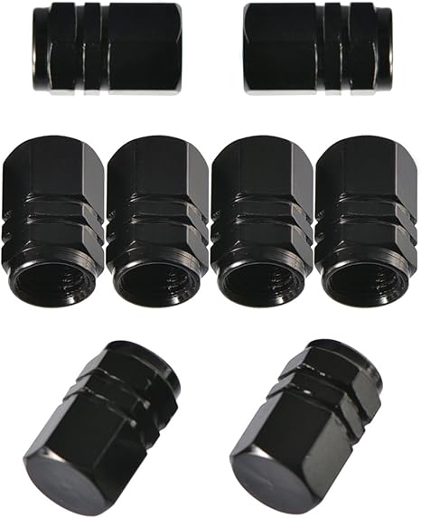 Tappi Valvola Pneumatici In Alluminio (4 Pezzi) – Nero/Argento Con Guarnizione In Gomma – Universali Per Auto, Moto, Bici