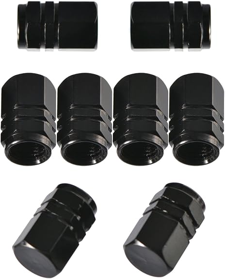 Tappi Valvola Pneumatici In Alluminio (4 Pezzi) – Nero/Argento Con Guarnizione In Gomma – Universali Per Auto, Moto, Bici
