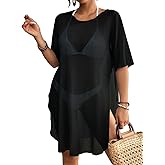 Bsubseach Sheer Bathing Suit Cover Up for Women Side Split Bikini Mesh Coverup Tops Resort Wear