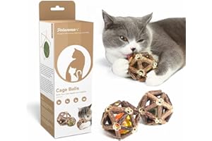 Potaroma Catnip Toys, 3Pcs Cat Toys Natural Silvervine Stick Cage Balls & Bell Ball for Indoor Cats, Kitten Cleaning Teeth Molar Matatabi Cat Chew Toy All Breeds