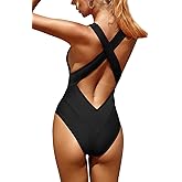 Upopby Women's Sexy High Cut One Piece Swimsuit for Women Cheeky Bathing Suits Deep V Neck Crisscross Backless Swimwear