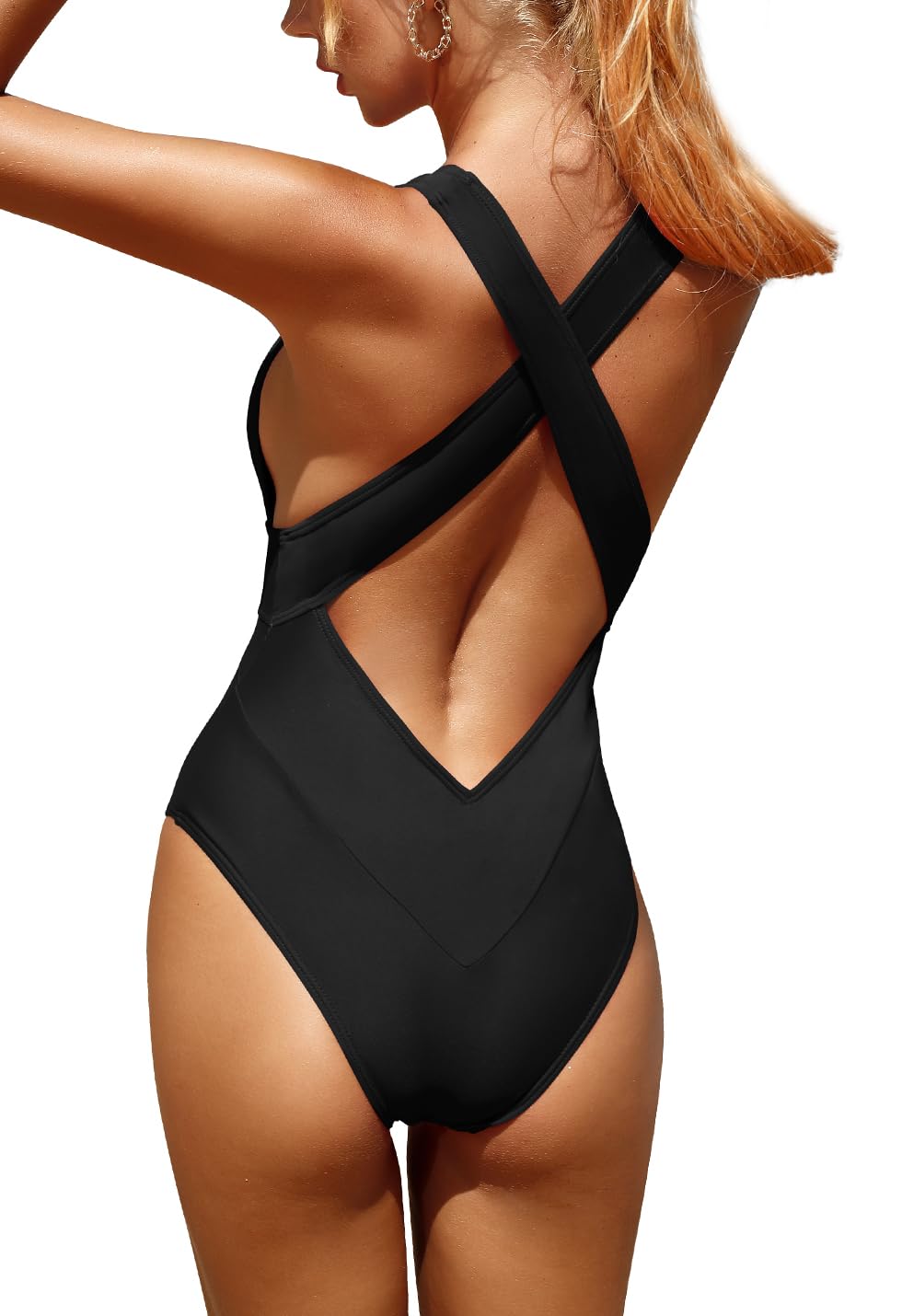 Photo 1 of Upopby Women's Sexy High Cut One Piece Swimsuit for Women Cheeky Bathing Suits Deep V Neck Crisscross Backless Swimwear Black M