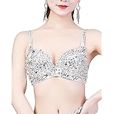 Aelidiya Women's Sequin Beads Bra Crop Top Dance Top Belly Dance Festival Club Tribal Tops