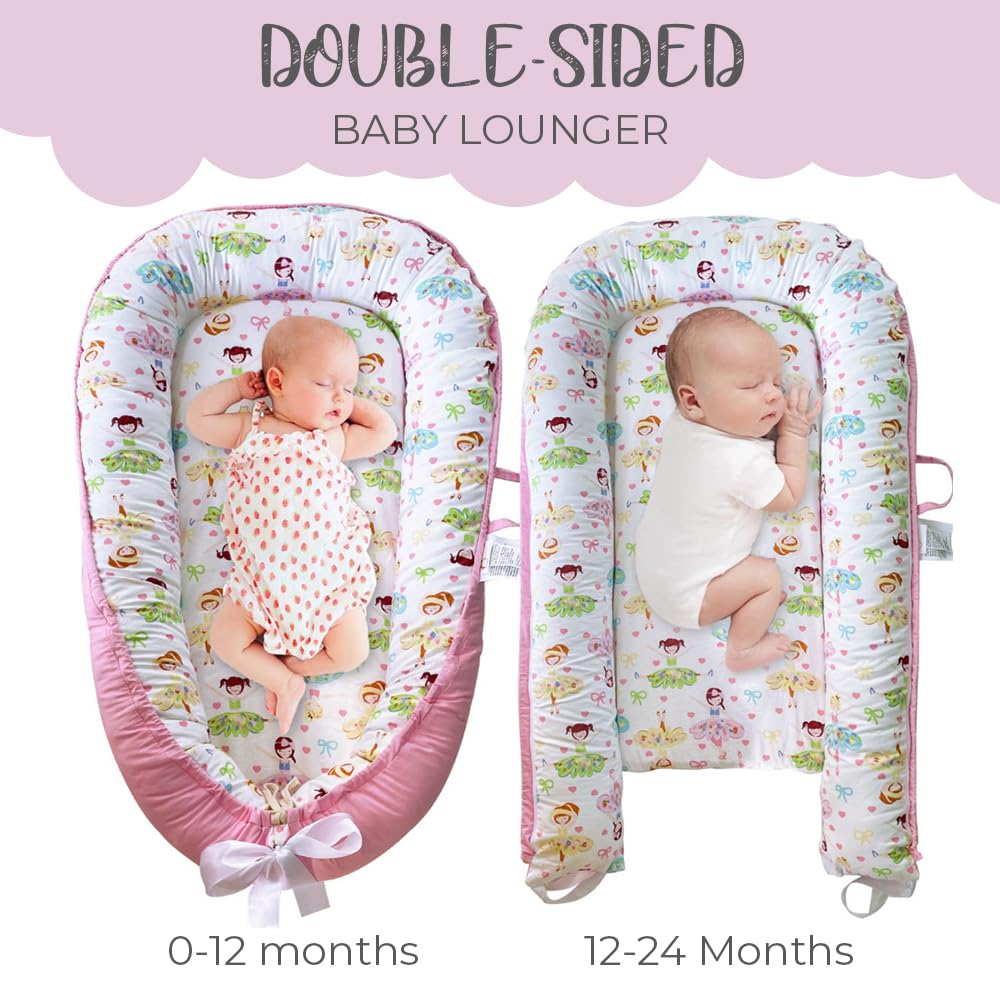 PIERRI Baby Lounger for Newborn with Detachable Mosquito Net - Ultra-Soft Cotton Snuggle Nest Lounger, Reversible Infant Lounger, Double-Sided Baby Nest, Infant Lounger, Baby Lounger for Newborn