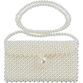 SHESRA Luxury Pearl Bag Chain Bag Purse Shoulder Bag Evening Bags for Women, Artificial Pearl Clutch Crossbody Beaded Handmade Bags for Party Wedding Bridal Travel