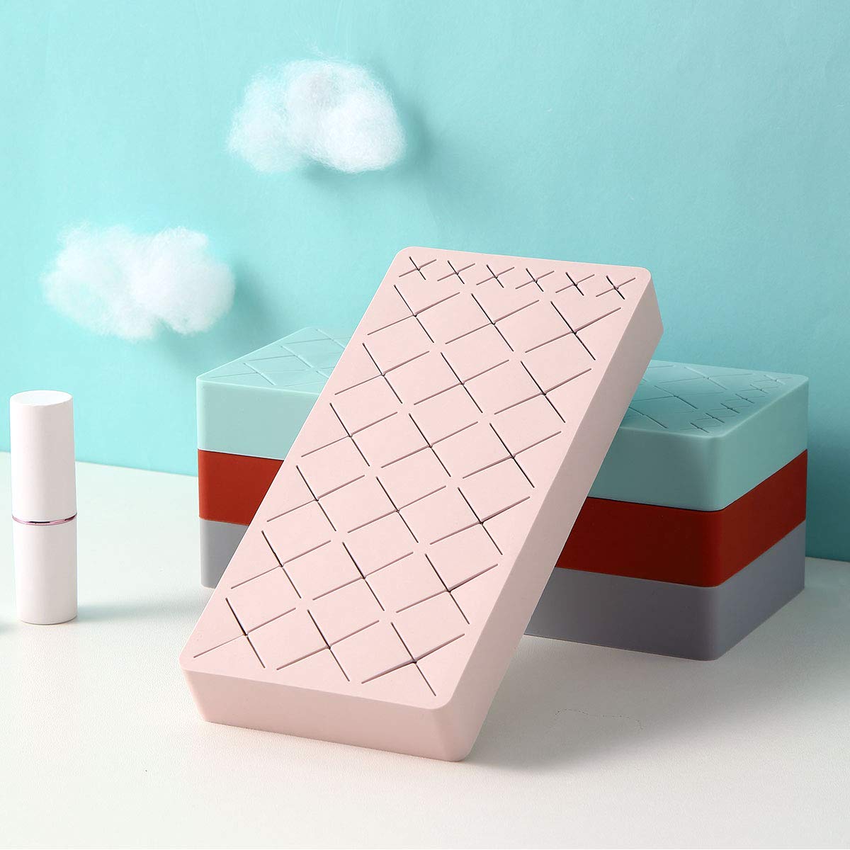 Lipstick Holder, Silicone Cosmetic Makeup Organizer for Brush Lip Eye Makeup Pencil Bottles More, 24 Square Makeup Display Case by WARMITORY - Baby Pink