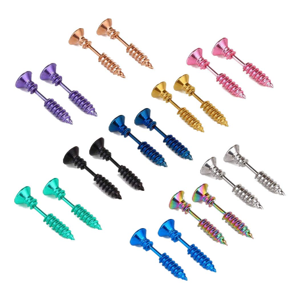 10 Pairs Mens Women Unisex Piercing Stud Earrings Set Stainless Steel Punk Screws Cartilage Studs Ear Plug Tunnel Earrings