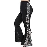 ROSE GAL Womens Plus Size Lace Insert Flare Pants High Waisted Stretchy Long Pants