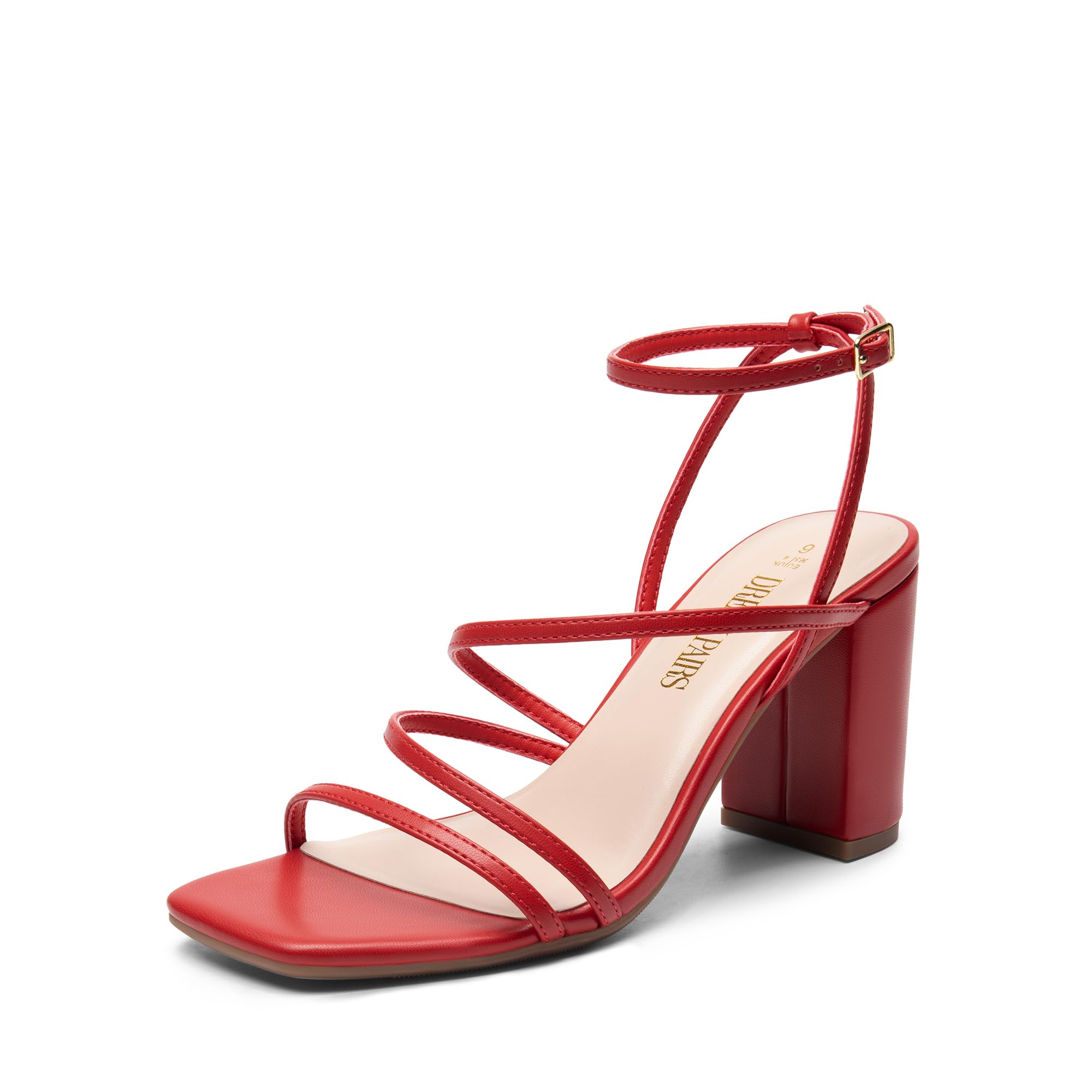 Photo 1 of DREAM PAIRS Women's Heels Chunky Block Strappy Square Open Toe Ankle Buckle Heeled Sandals Wedding Party Dress Shoes Indie,Size 7.5,Red