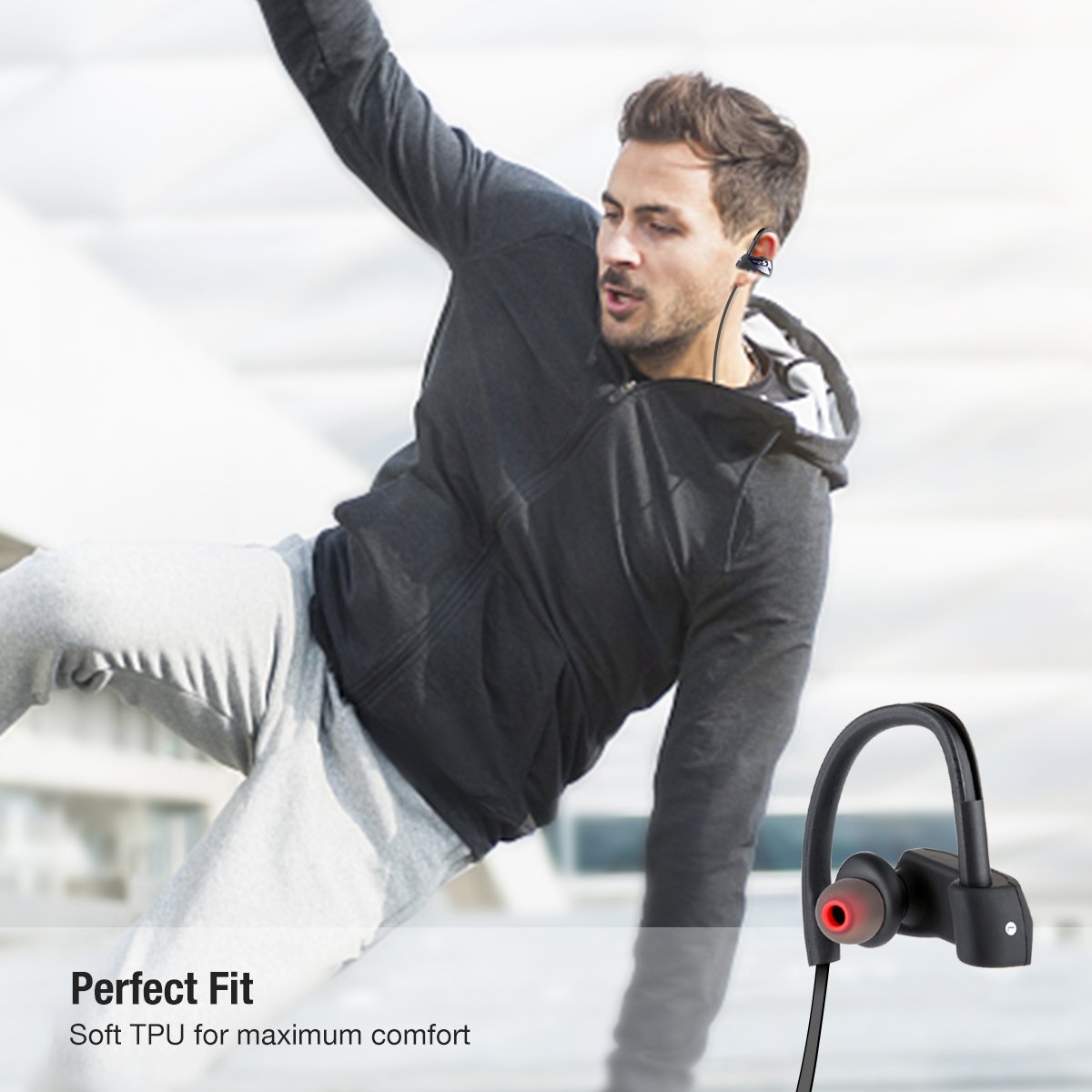 Auriculares Bluetooth, EC Technology Auricular V4.1 Deportivos Inalámbricos y Resistentes al Agua IPX7 con 6 Horas de Reproducción y Eliminación del Ruido Exterior, para iphone 8,8 plus y Otros Dispostivos Bluetooth - Negro