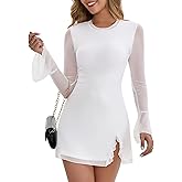 MISMI Women's Bodycon Mock Round Mini Dress Mesh Long Sleeve Club Party Dresses