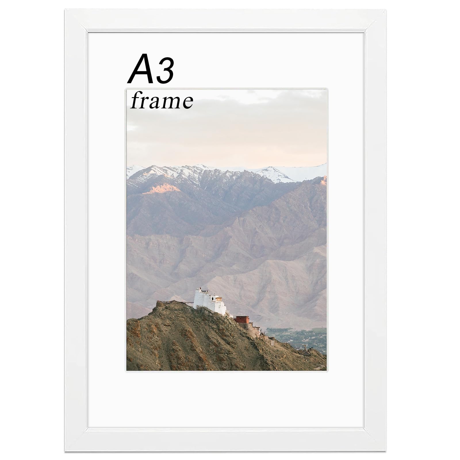 RUN HELIX Wooden A3 Picture Frame - A3 Frame with Plexiglass - A3 Photo Frame for Wall Mount - Picture Frame for Family Display Pictures Wall Gallery Photo Frames- 29.7x42 cm (White)