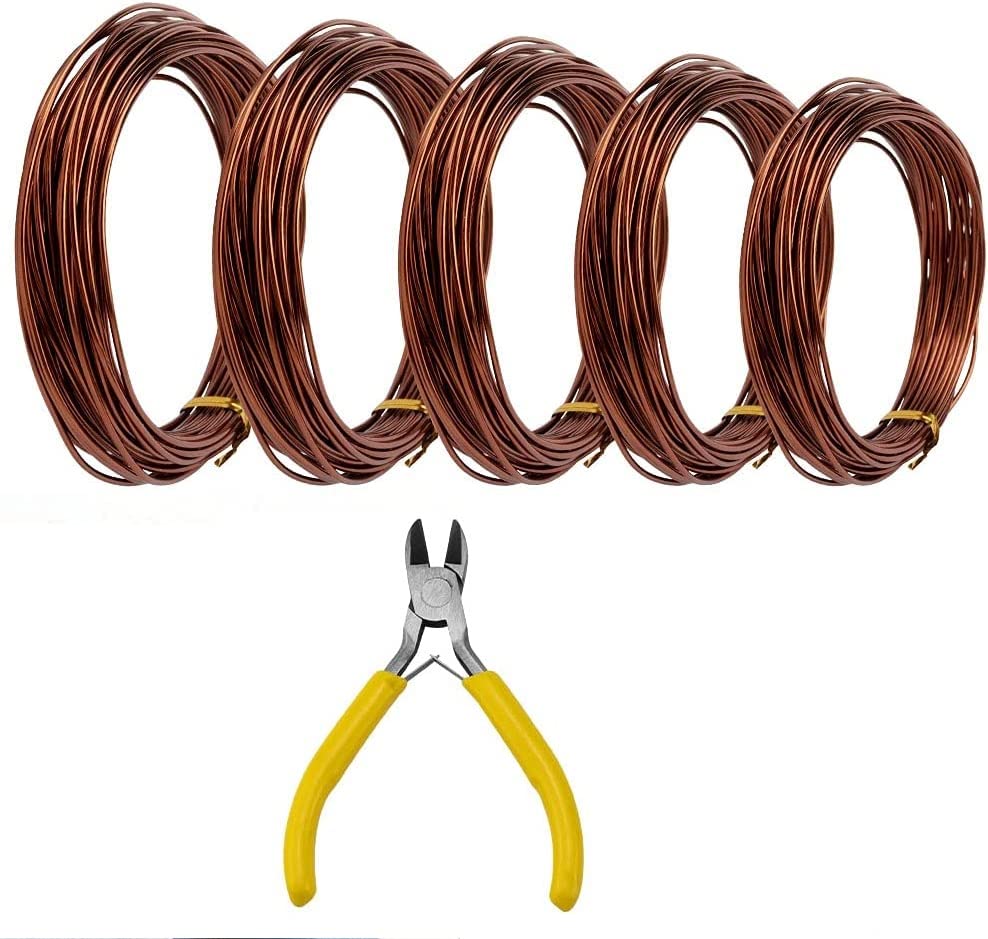 ANTHYTA Tree Training Wires,Bonsai Tree Wire,5 Roll,3 Size(1/1.5/2/mm) Bonsai Wire Craft Aluminium Wire Brown Garden Wire for Bonsai Tree Training Craft Making Plant Tree Support with a Cutter(10mx5)