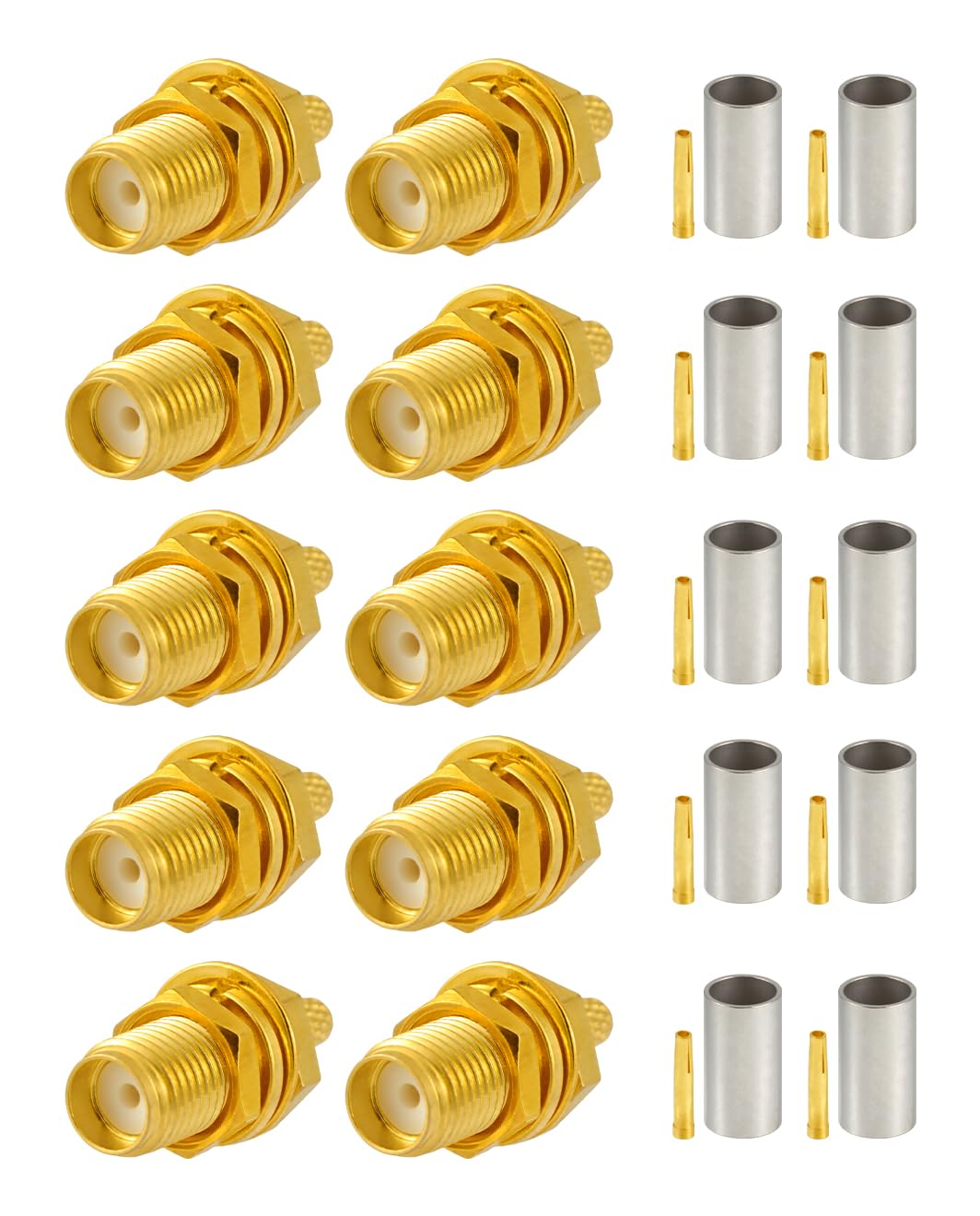 Vecys 10 PCS SMA Connectors SMA Female Bulkhead Crimp Connector for RG58 RG142 RG400 VLMR195 RF Coax Cable