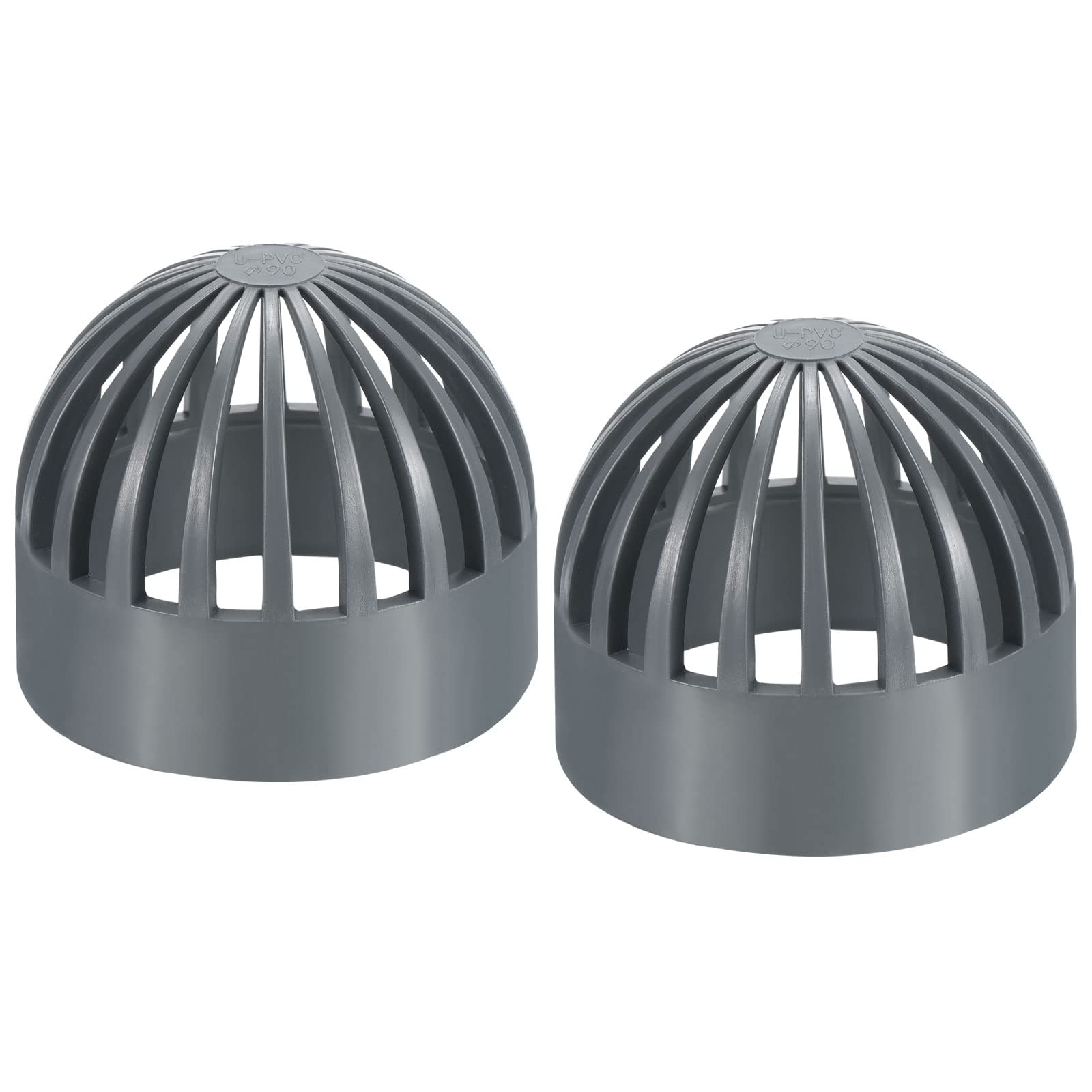 PATIKIL 90mm ID Atrium Drain Grate Cover, 2 Pack Round Outdoor UPVC Sewer Drain Pipe Fitting Adapter for Drainage System, Gray