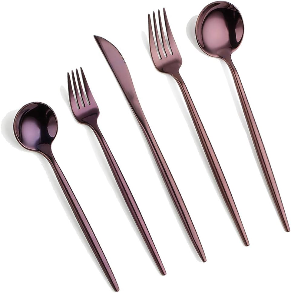 20-Piece Stainless Steel Flatware Set,Mirror polished Olive Handle Cutlery Include Fork Spoon Knife Tableware sets Cutlery Service for 4,Dishwasher Safe (Purple)
