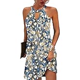 BIRW Women Summer Over The Knee Dress 2025 Casual Floral Halter Beach Vacation Sundresses with Pockets
