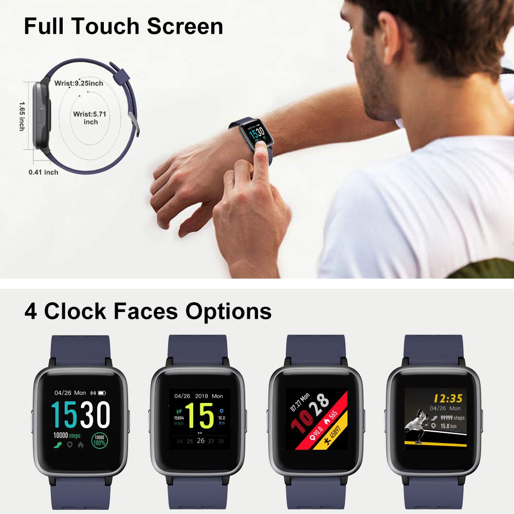 YAMAY Smart Watch for Android and iOS Phone IP68 Waterproof, Fitness