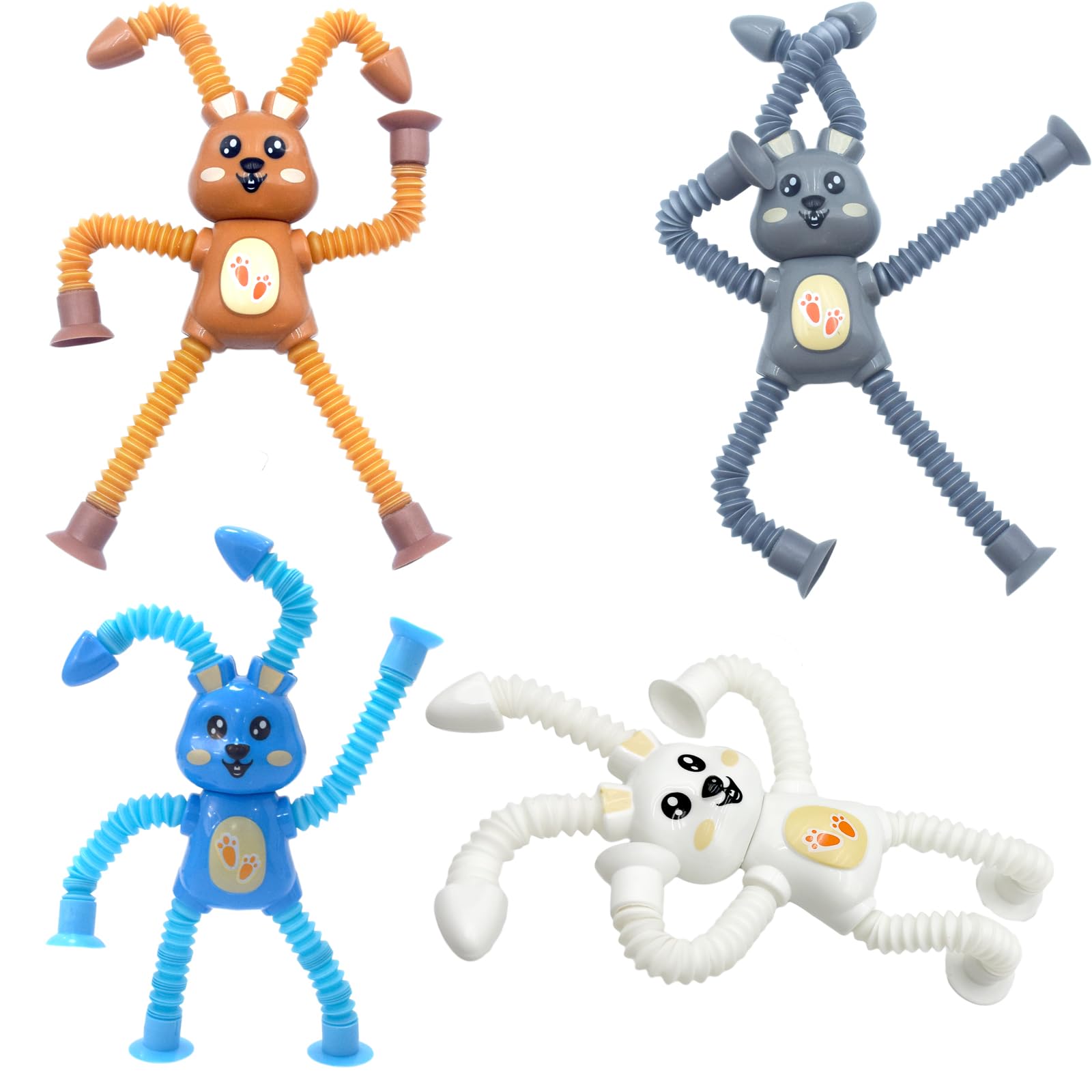 Easter Basket Stuffers – 4 Pcs Easter Bunny Suction Cup Pop Tubes Toys, Sensory Fidget Toys for Kids Boys Girls Toddlers Party Favors Gifts