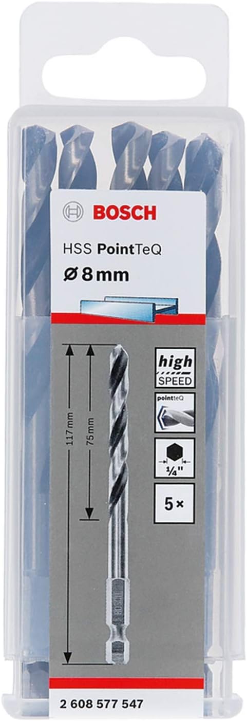 Bosch 10pc PointTeQ Hex Drill Bit 8.0 mm 117 mm 1/4 in Hex Shank