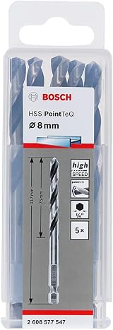 Bosch 10pc PointTeQ Hex Drill Bit 8.0 mm 117 mm 1/4 in Hex Shank