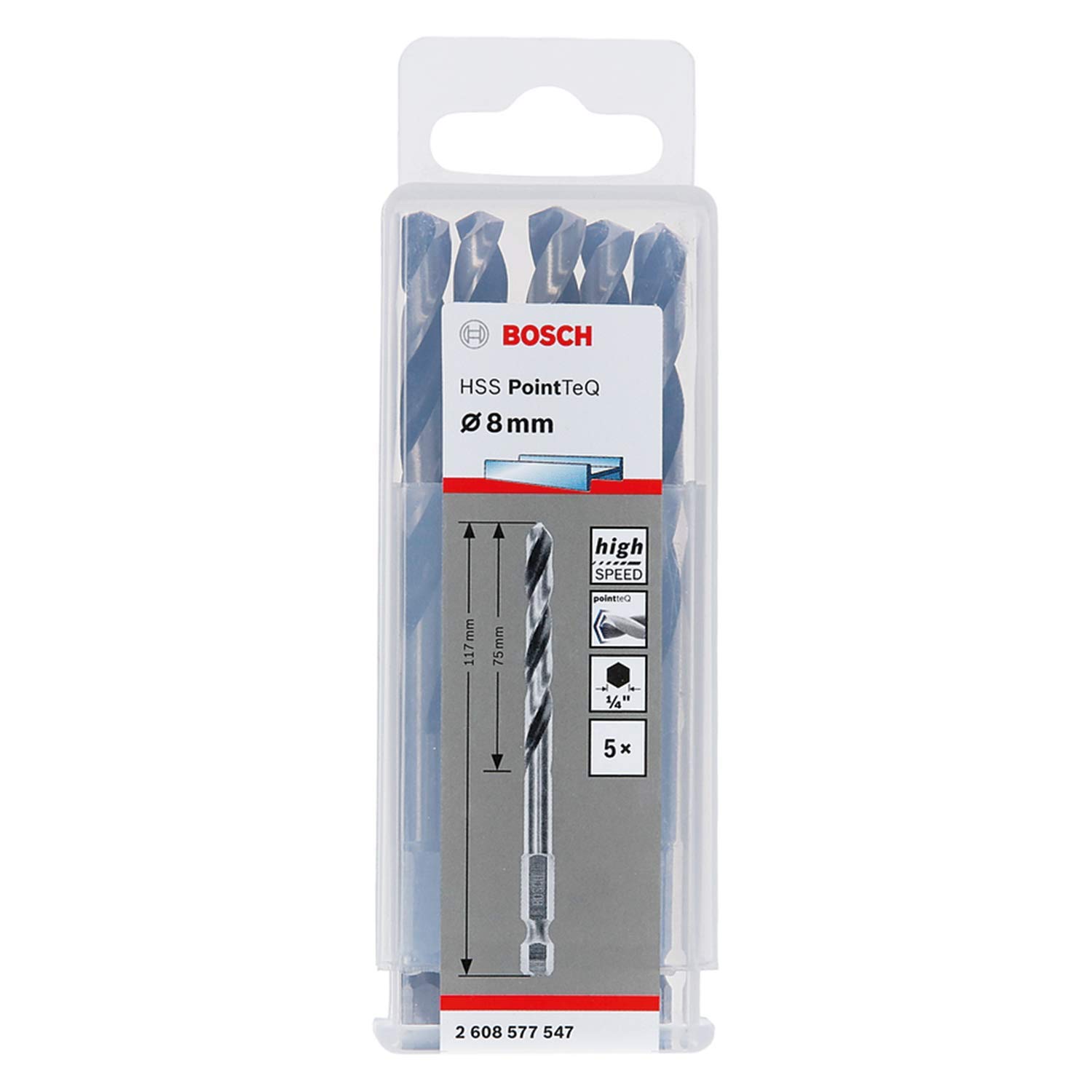 Bosch Professional 10pc PointTeQ Hex Drill Bit (for Metal, Ø: 8.0 mm, Total Length: 117 mm, ¼’’ Hex Shank, Accessory for Impact Drivers and Drill Drivers)