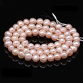 Natural Pearl Beads 100% Freshwater Natural Round Pink Pearl Loose Beads (2 Strands) Punching 6-7mm one Strand 14.2 inch for Jewelry Making Necklace Bracelet Charms…