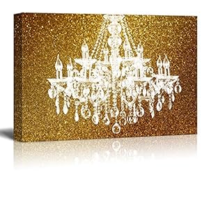 Canvas Wll Art - Crystal Chandelier on Glittering Golden Background - Giclee Print and Stretched Ready to Hang - 12"x18"