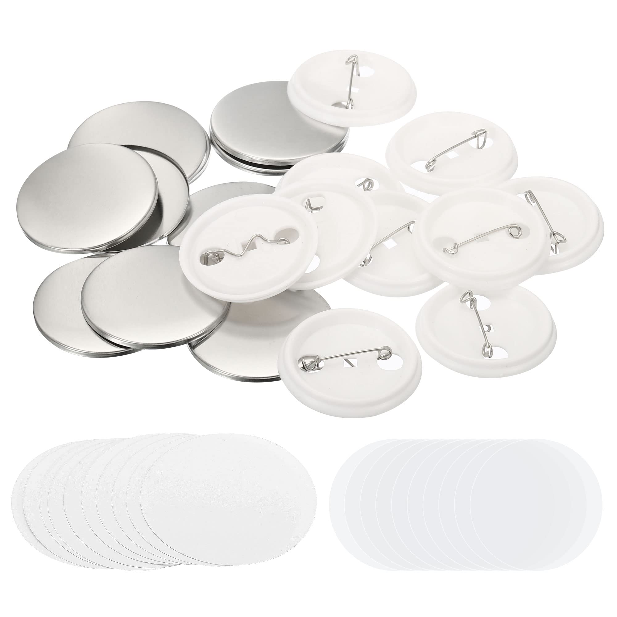 PATIKIL 1.72inch Button Parts, Blank Button Making Supplies,25Pcs Round Badge Parts DIY Pin Maker Kit for Button Maker Machine with Metal Cover Plastic Base, Film and Blank Paper