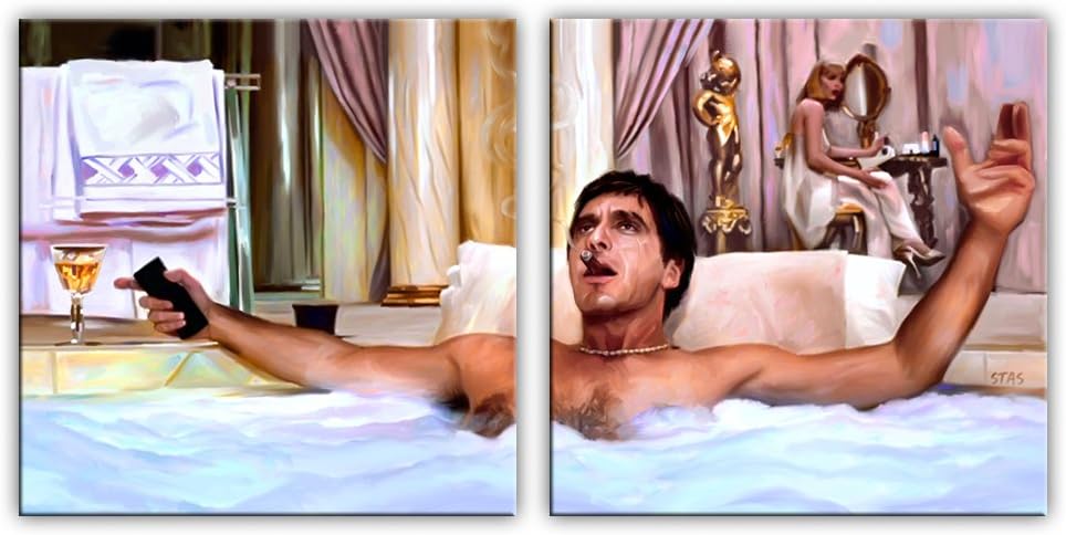 STAS Studio Scarface Tony Montana - Painting Giclee Canvas Print (Large 14" x 14" x 2 Panels/Multi-Panel Gallery WRAP)