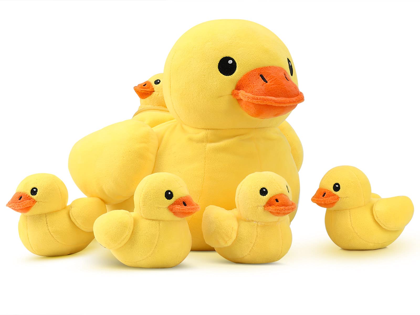 Photo 1 of Pegmapri 14" Yellow Duck Stuffed Animal with Babies, Ducky Plush Playset with Zipper Pocket, 5pcs Ducklings Toys Plushie Birthday Gift for Kids Boy Girl