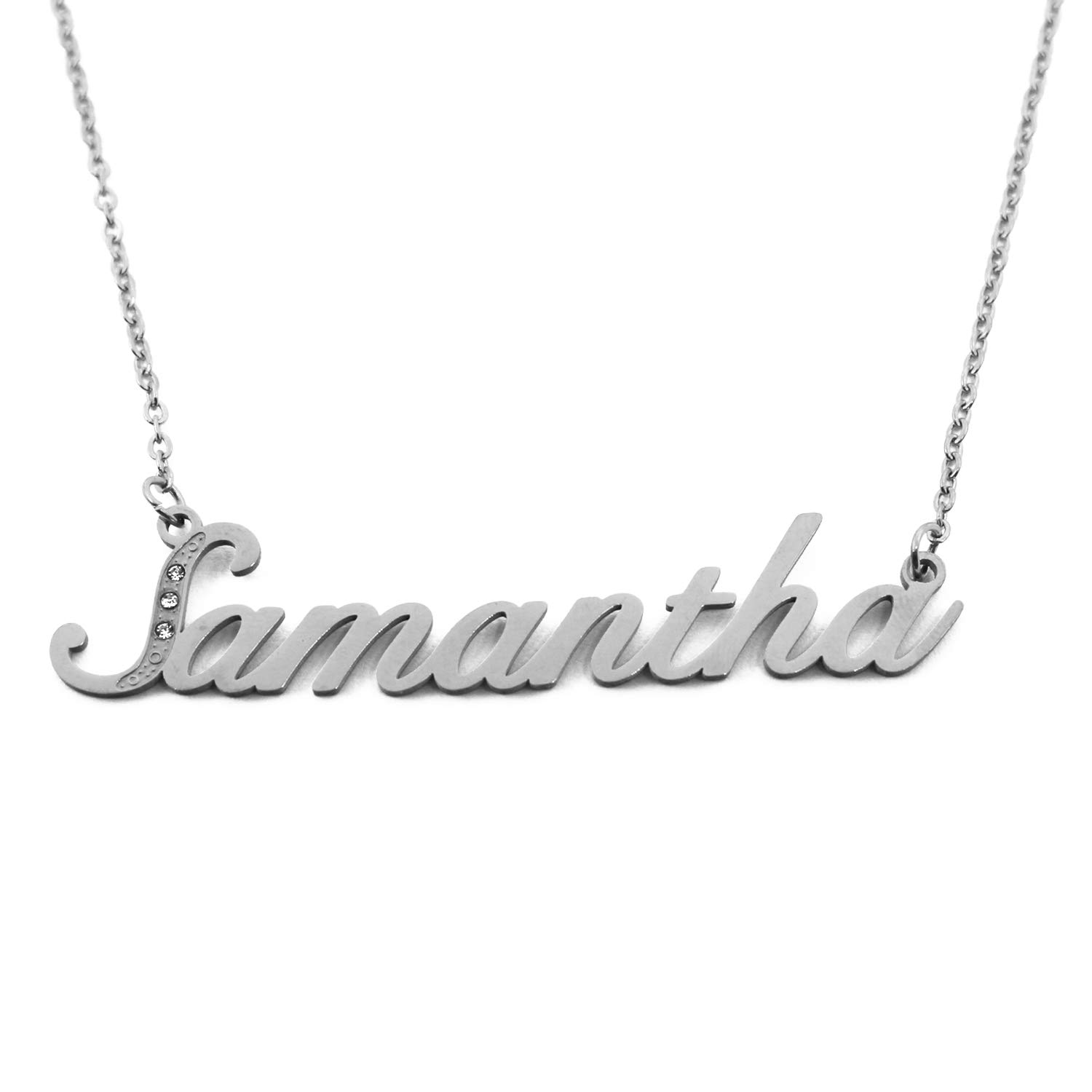 Samantha Italic Personalised Name Necklace With Cubic Zirconia Silver Tone , Custom Dainty Name Pendants, Jewellery for Ladies, Girlfriend, Mother, Sister, Friends