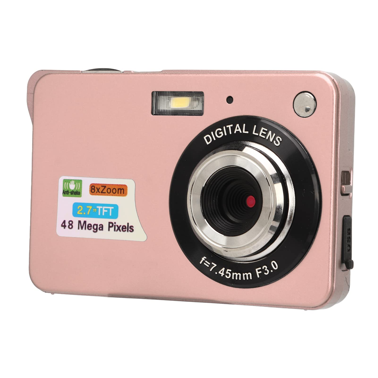 Digital Camera for Photography, 4K 48MP Vlogging Camera 8x Digital Zoom Rechargeable Students Compact Camera, 550mAh Travel Camera for Continuous Shooting (Pink)