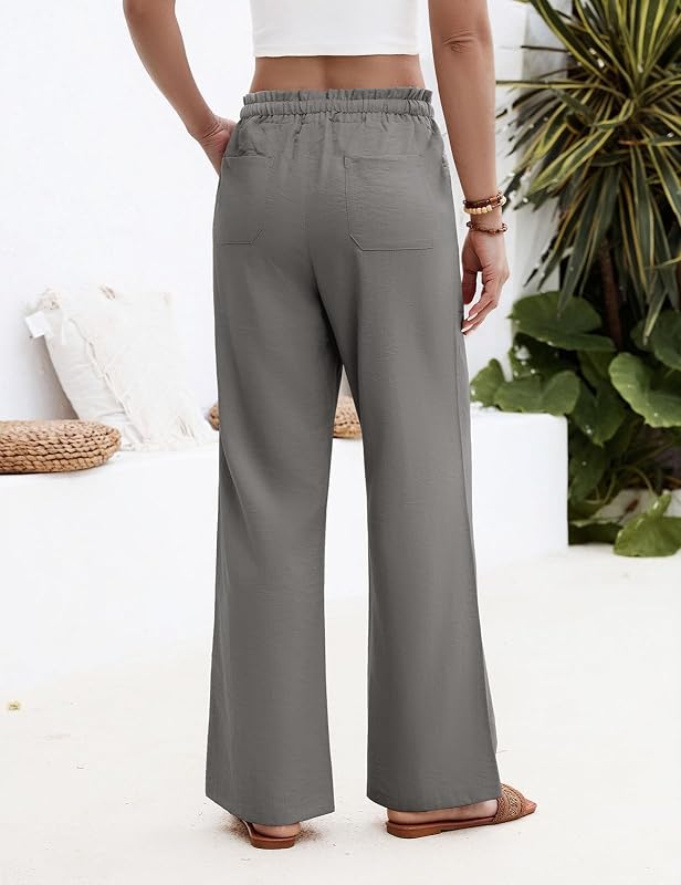 Pantaloni Donna Estivi Pantaloni Larghi Legger (Grigio, L)