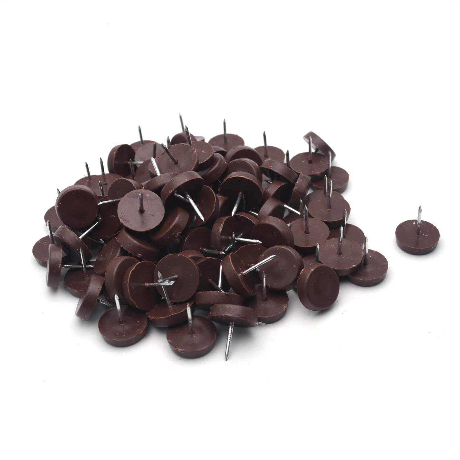 Antrader 100-Pack Nylon Slider Glides Nail-on Furniture Table Chair Sofa Feet Leg 20 mm/ 3/4" Diameter Skid Tile Floor Protector Pad Brown