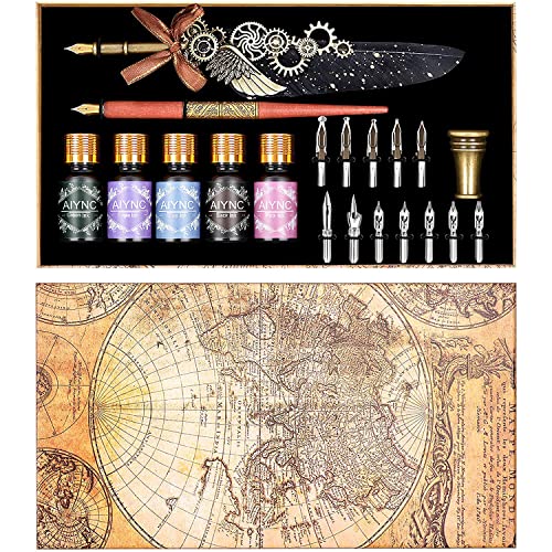 AIYNC Quill Pen, Quill Pen Ink Set Including Mechanical Feather Pen and ...