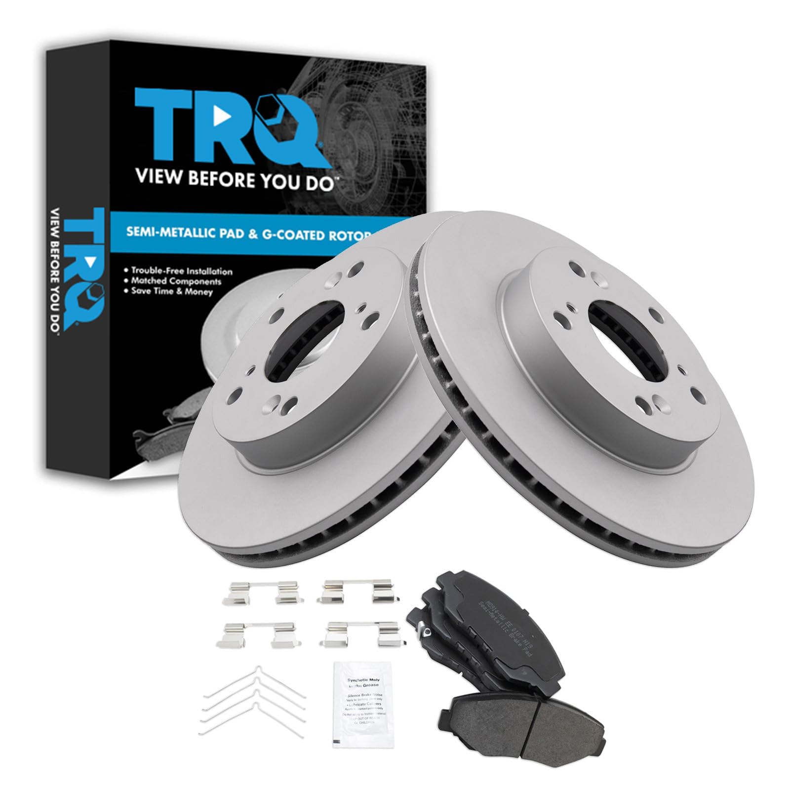 TRQ Front Brake Pad and Rotor Set Semi Metallic Coated Rotors Compatible with 2013-2014 Acura ILX Hybrid Image