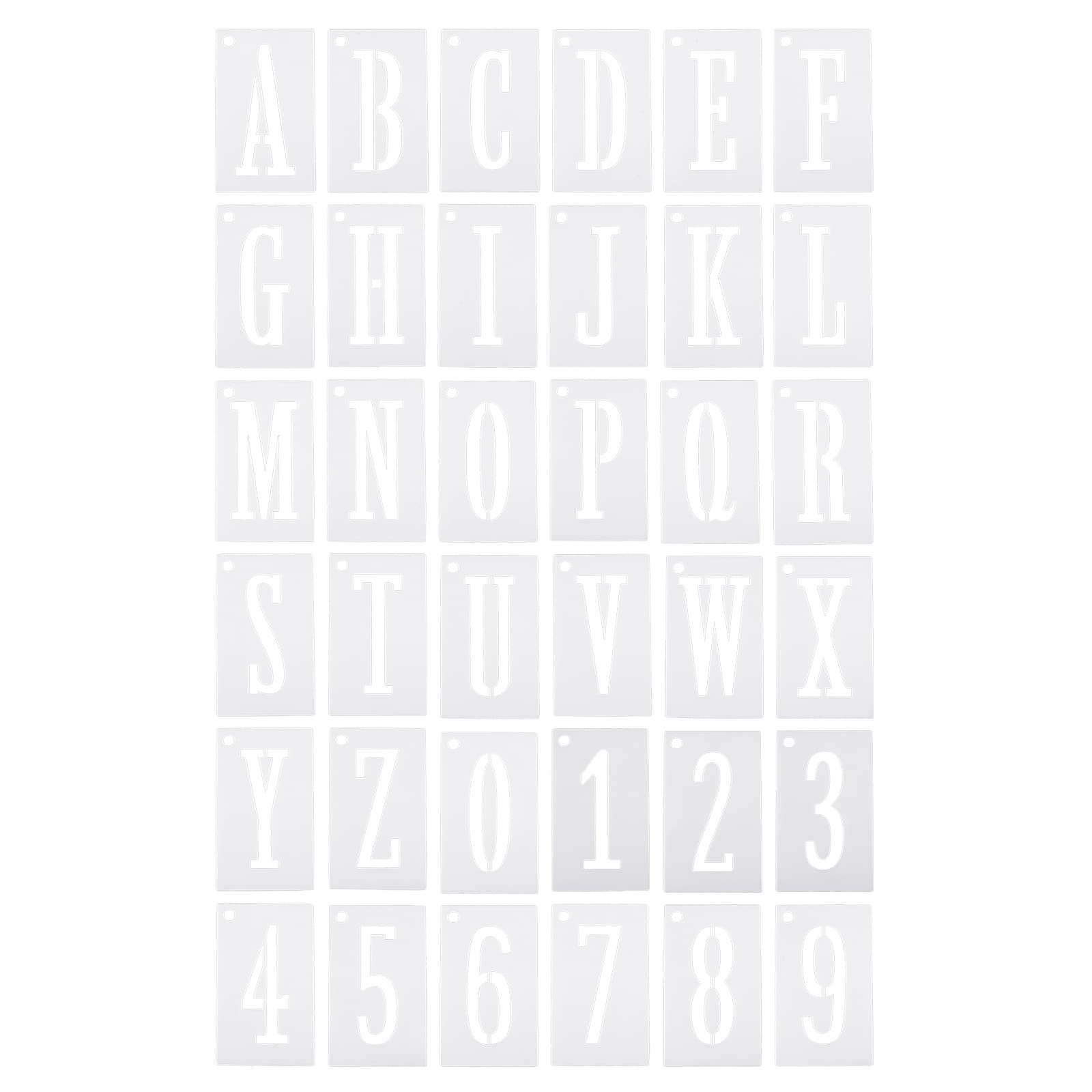 PATIKIL 6 Inch Letter Number Stencils, 36 Pack 4" Width Reusable Plastic Alphabet Numbers Templates Set with Ring for Painting, White