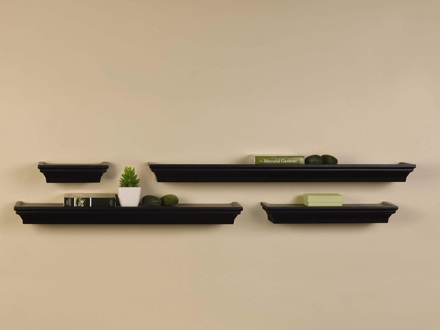 Melannco Floating Wall Mount Molding Ledge Shelves, Set of 4, Black, 4 Count: Home & Kitchen