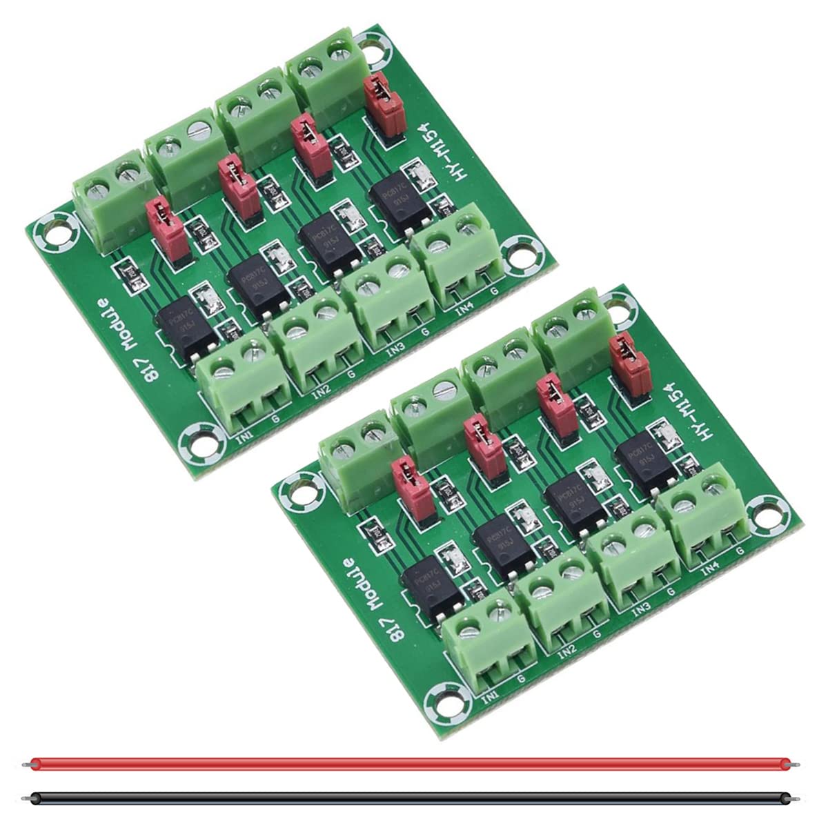 DAOKAI 2 Pcs PC817 4 Channel Optocoupler Isolation Module 3.6-30V Voltage Converter Driver Photoelectric Isolated Board for Control Relay with 24AWG Wire