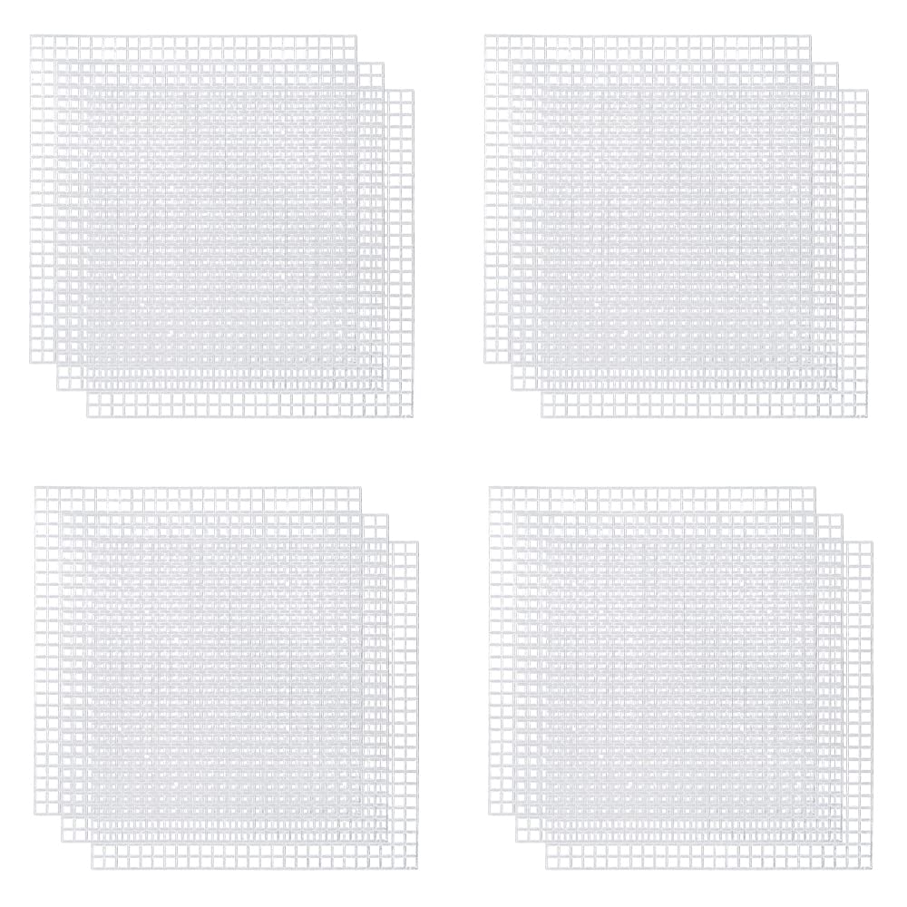 Anluoyi 12 Pcs Plastic Mesh Canvas Sheet Square Cross Stitch Plastic Meshes Blank Rug Hooking Mesh Canvas Mat for DIY Crafts Embroidery Knit, White